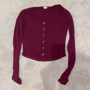 garage maroon long sleeve crop top